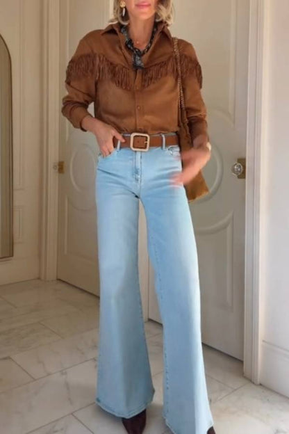 Taupe Clea Fringe Shirt