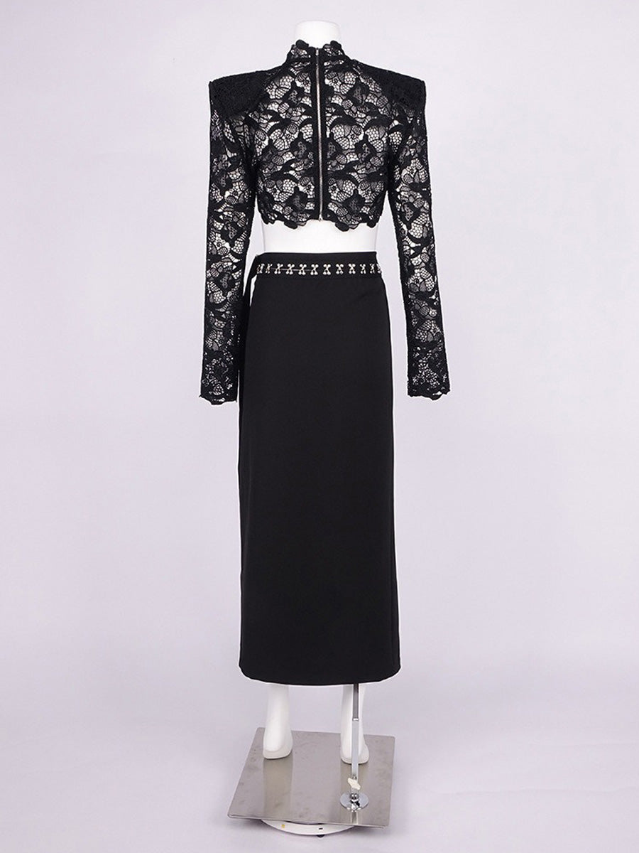 Ariella Lace Long-Sleeve Cutout Two-Piece Set