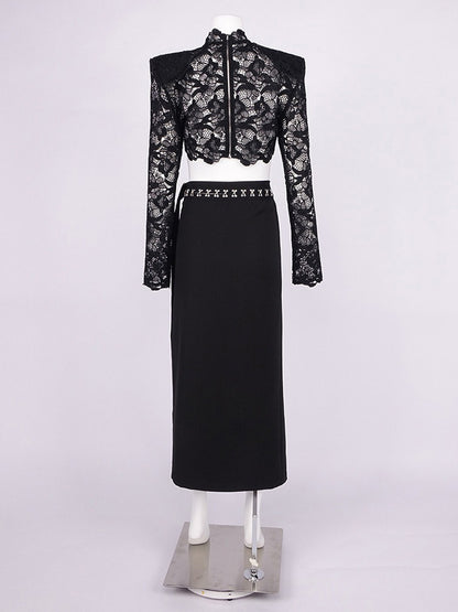 Ariella Lace Long-Sleeve Cutout Two-Piece Set