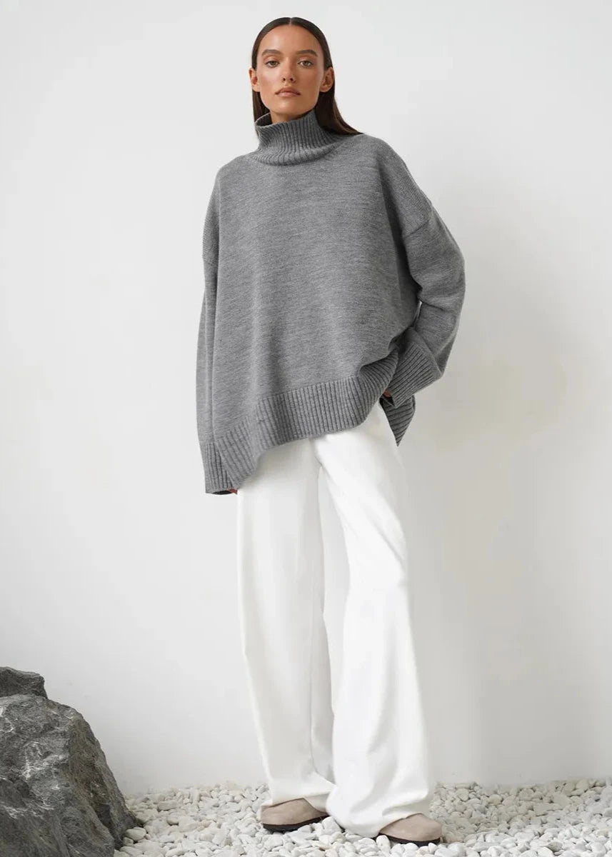 Loose Fit Cotton Knit Turtleneck Sweater