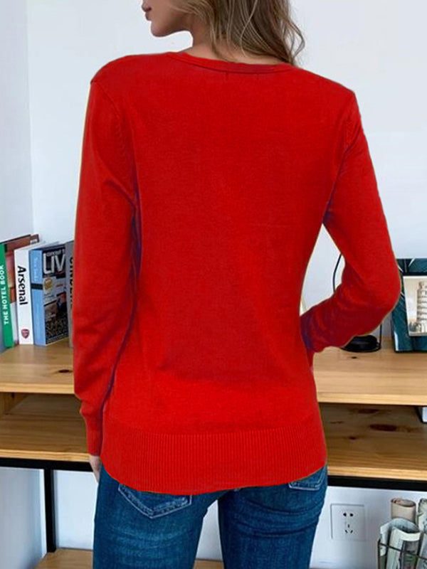 Simple Long Sleeves Buttoned Solid Color Sweater Cardigan Tops