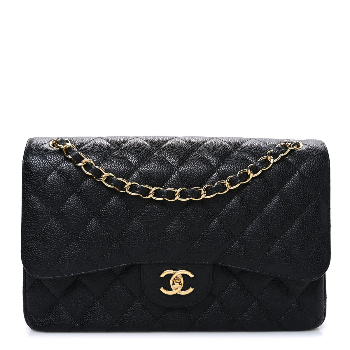 Caviar Quilted Jumbo Double Flap Black