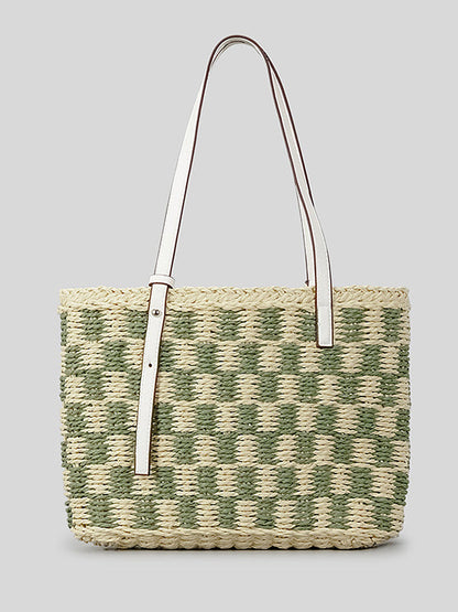 Contrast Color Plaid Straw Bags Accessories Handbags