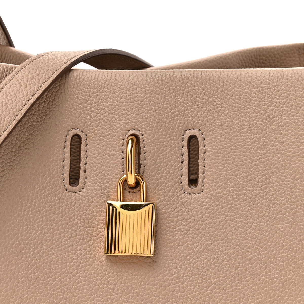 Grained Calfskin Small Padlock Top Handle Beige