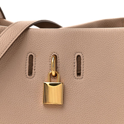 Grained Calfskin Small Padlock Top Handle Beige