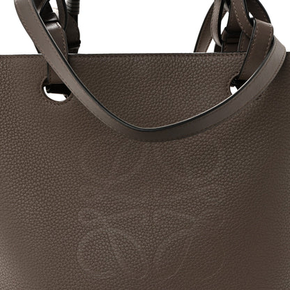 Grained Calfskin Small Anagram Tote Dark Taupe