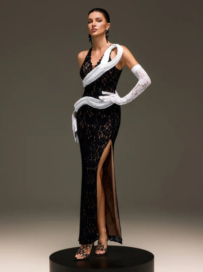 Luna Lace One-Shoulder Mermaid Maxi Dress