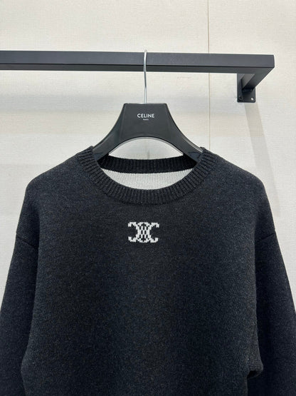 Celin Embroidered Crew Neck Sweater Black Wool 346096