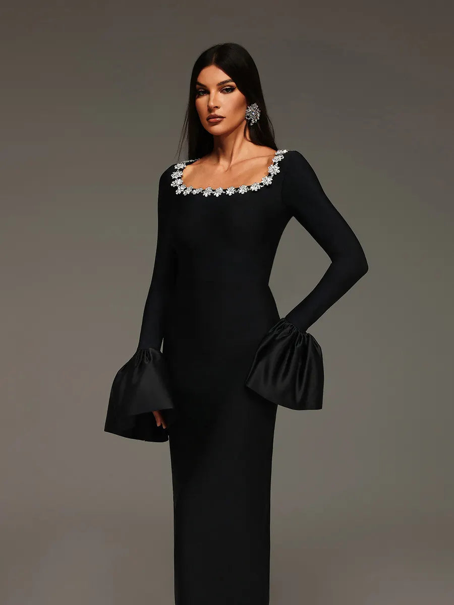 Dahlia Trumpet Sleeve Bandage Maxi Dress
