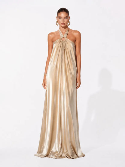 Mila Elegant Loose Halter-Neck Maxi Dress