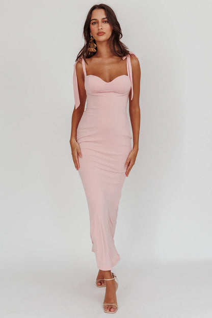 Rose Garden Tied Shoulder Maxi Dress Blush