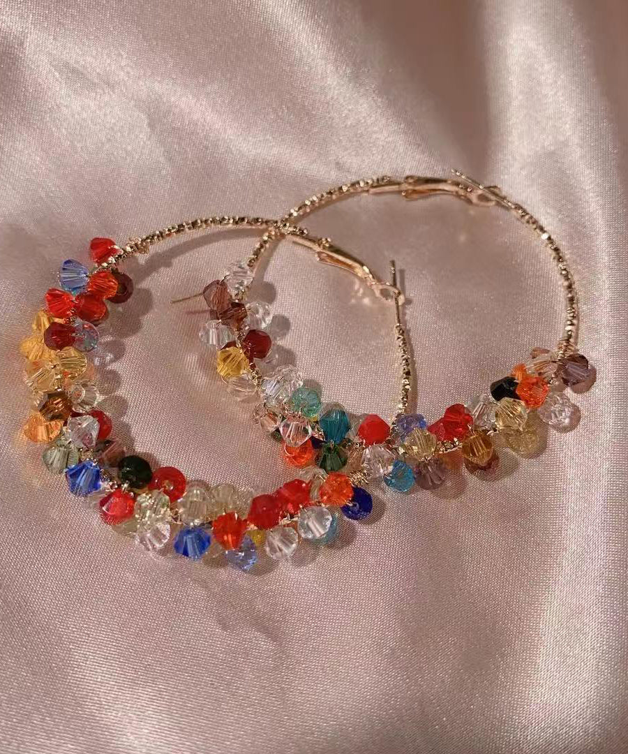 Oversize Gold Copper Overgild Crystal Hoop Earrings