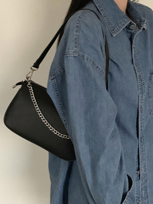 Urban Solid Color Zipper PU Shoulder Bag