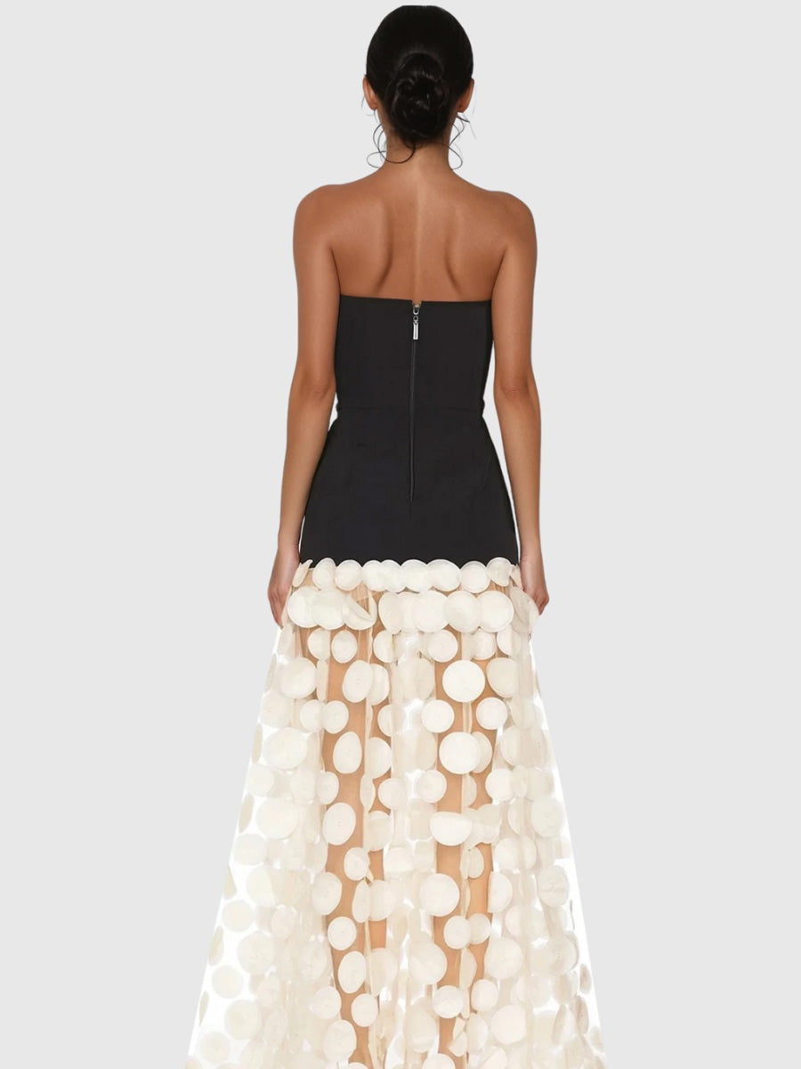 Audrey Dot Strapless Maxi Dress In Apricot