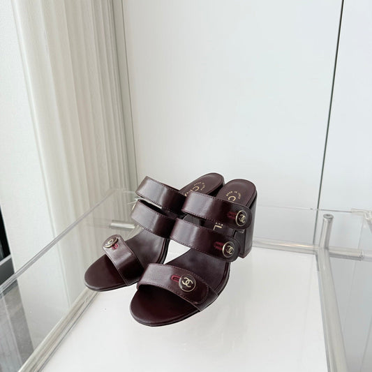 Chanel 26 Turnlock 85 Burgundy Sandal Mule in Lambskin 597393