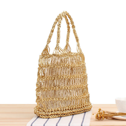Crochet Market Bag Gold Silver Thread Hollow Woven Bag