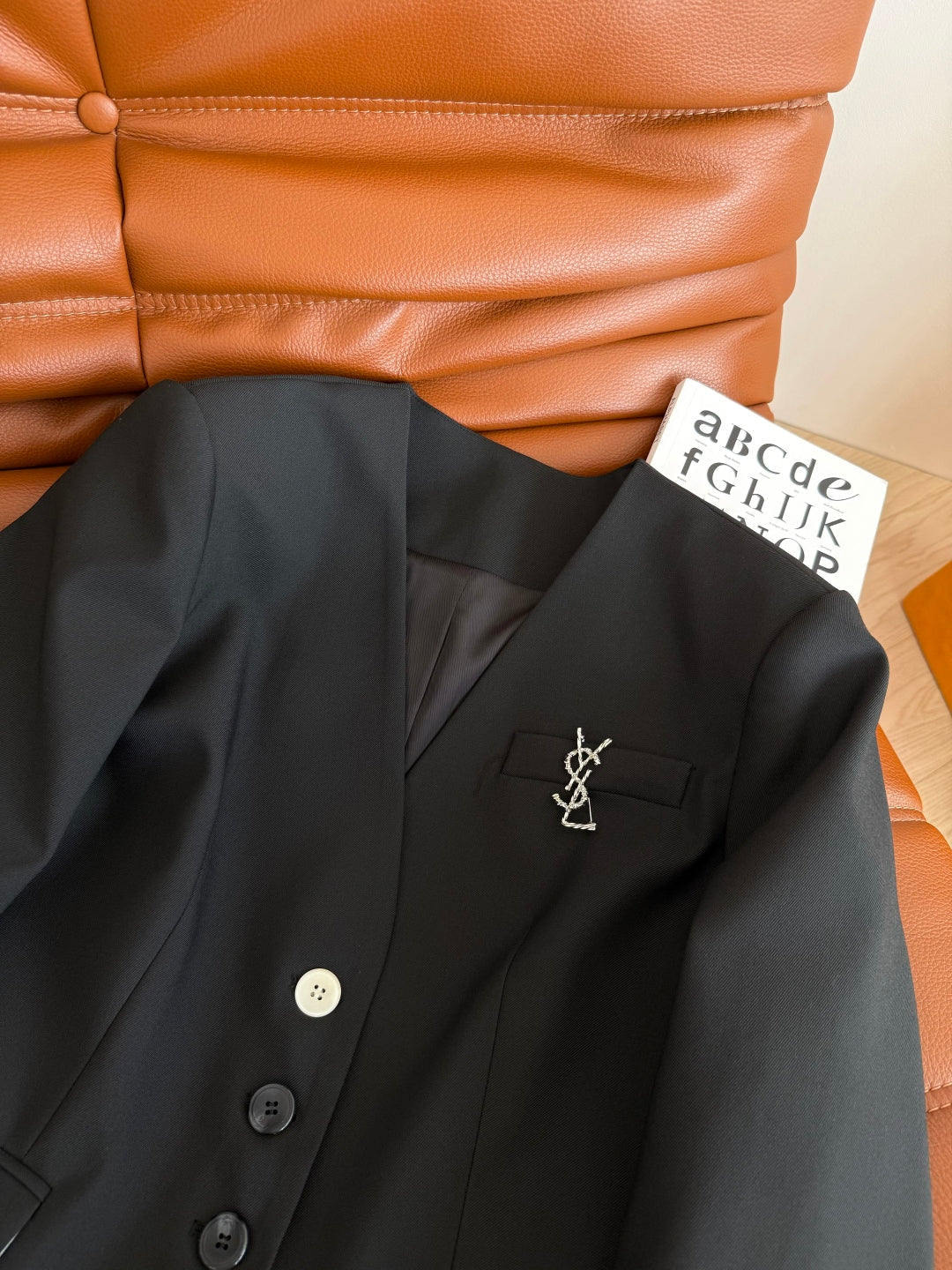 YSL 25 V-neck Suit Set Black Polyester