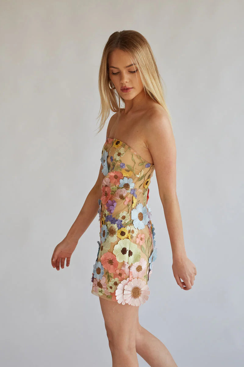 Candice Strapless Floral Lace Mini Dress