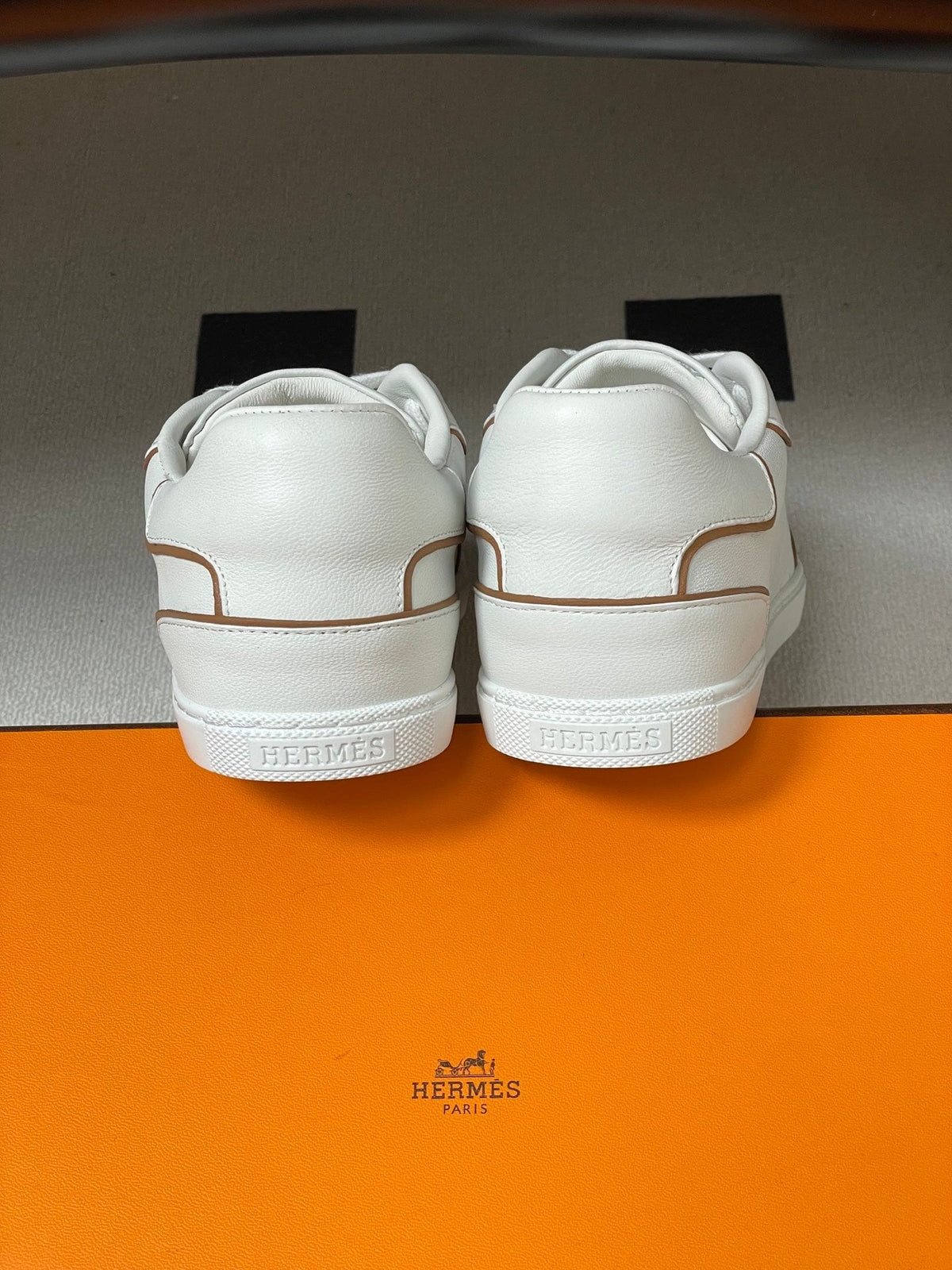 Hermes 26 Match Sneakers White Brown in Calfskin 594339