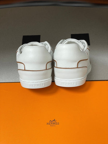 Hermes 26 Match Sneakers White Brown in Calfskin 594339