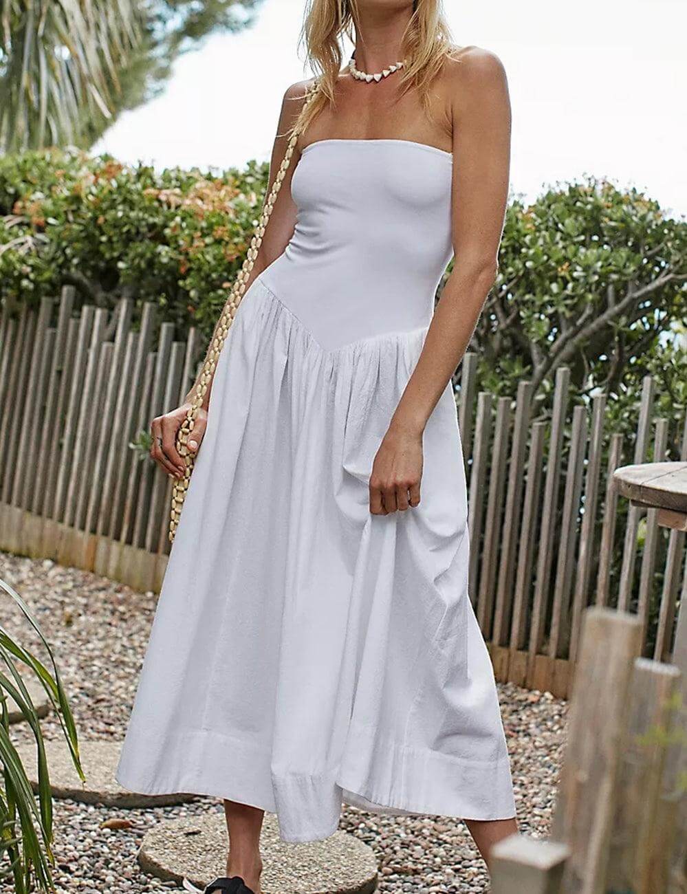 Solid Color Strapless Long Dress
