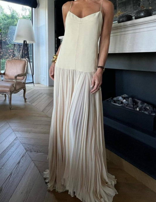 Elegant Pleated String Tie Backless Dress