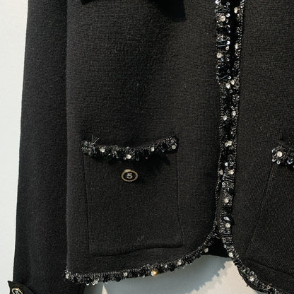 Chanel 26 Beaded Stylish Button Cardigan Black in Wool 800686