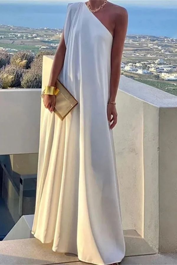 Women's Elegant Asymmetrical One Shoulder Maxi Dress