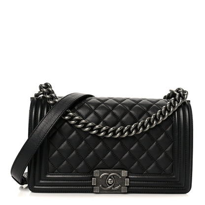 Lambskin Quilted Medium Boy Flap Black