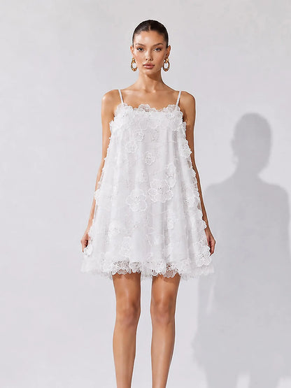 Abrianna Rhinestone Flower and Sequin Mesh Mini Dress