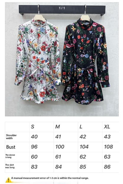 GG SS26 Flora Print Mini Dress Black Multicolor Silk 351771