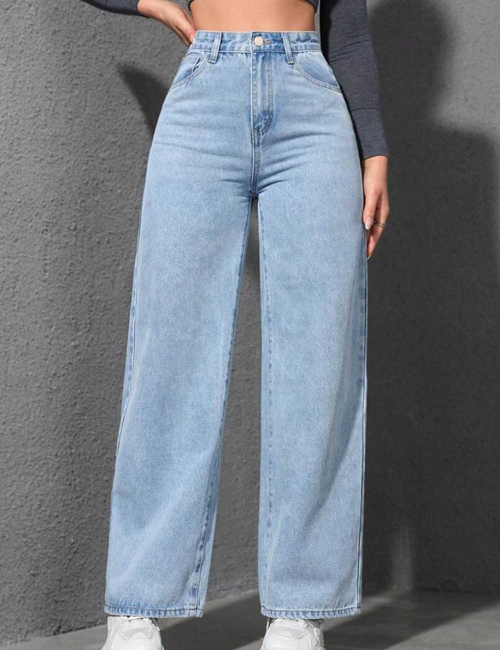 Trendy Washed Wide Leg Baggy Denim Pants