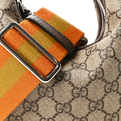 GG Supreme Monogram Textured Calfskin Web Small Attache Shoulder Bag Beige Ebony New Acero