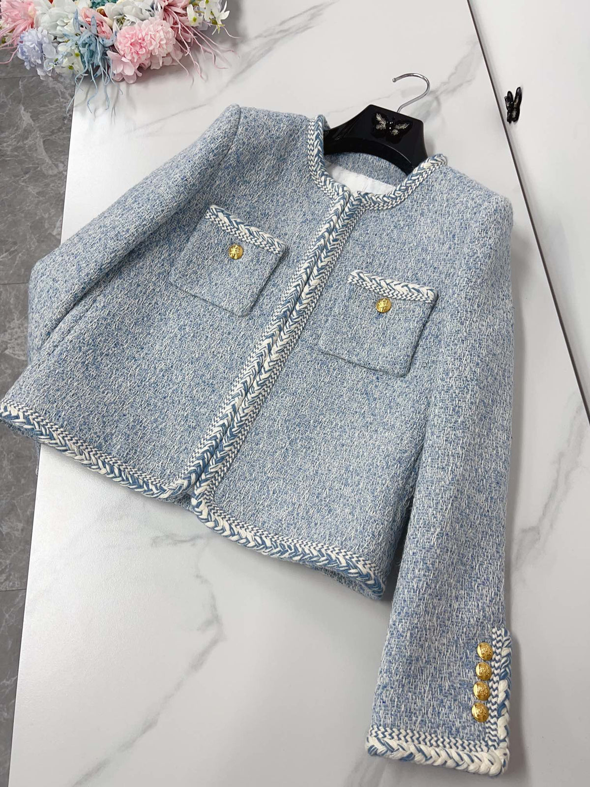 Celine Blue Safari Jacket Tweed Fabric 294933