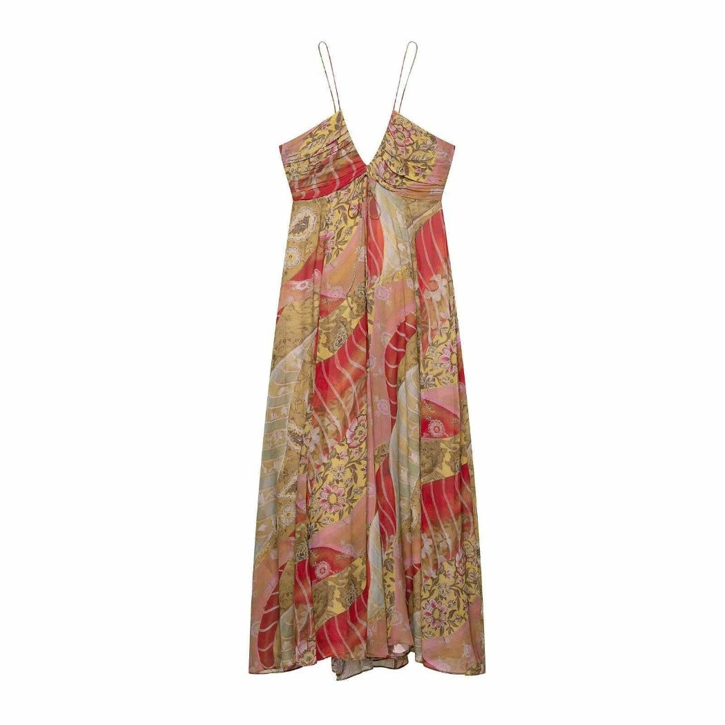 Troposa - Boho V-Neck Maxi Dress small  - Beach Ready