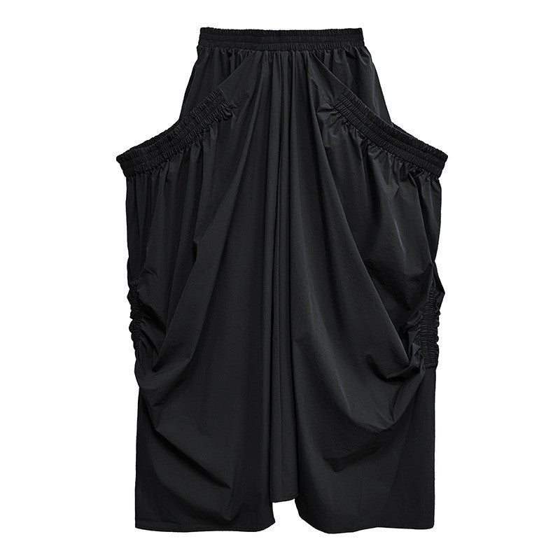 Cotton Pleated High Waist Loose Skirt