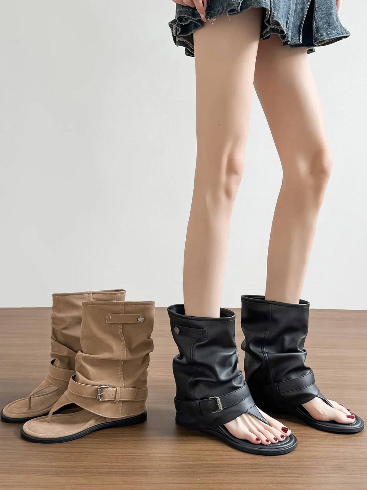 Yasmin Ruched Leather Open-toe Boots