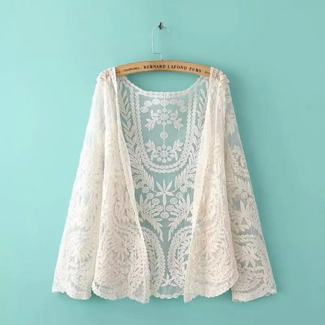 Crosa - Sheer Lace Boho Cardigan Cover-Up