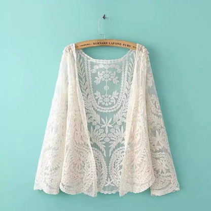 Crosa - Sheer Lace Boho Cardigan Cover-Up