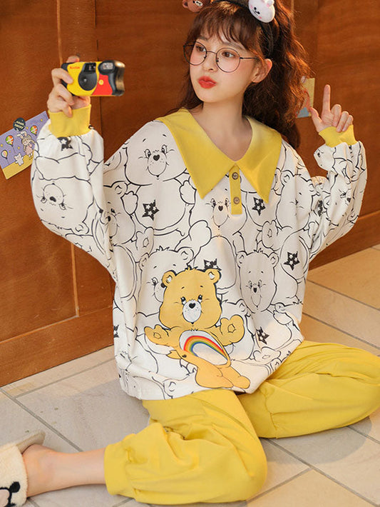Comfortable Cartoon Printed Long Sleeve T-Shirt&Pants Pajama Set