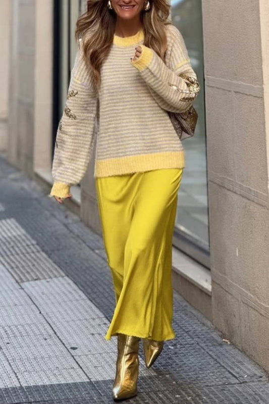 Striped\/Sequined Sweater