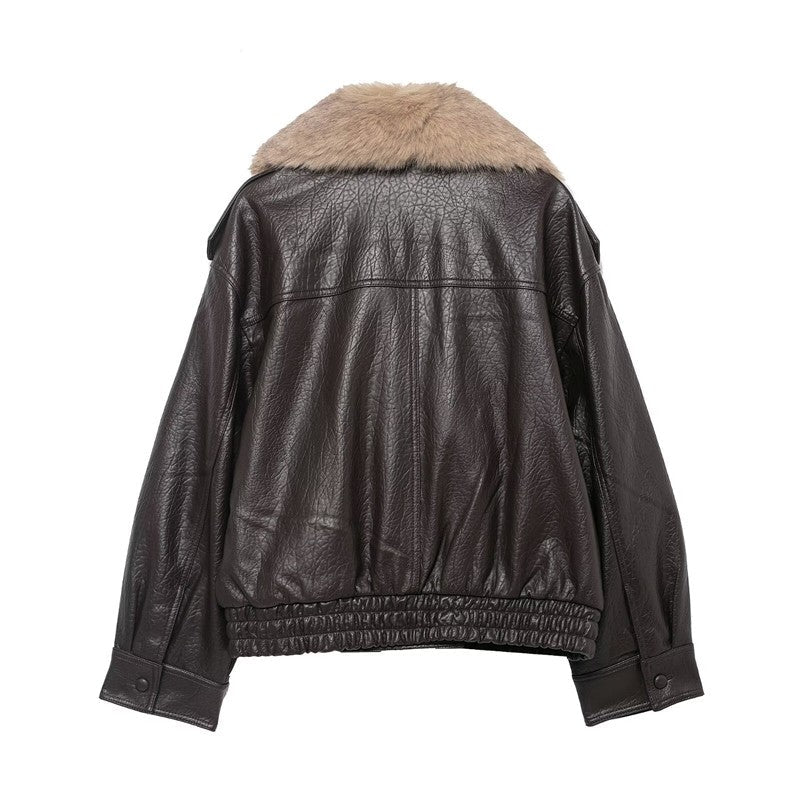 Detachable Collar Faux Leather Jacket