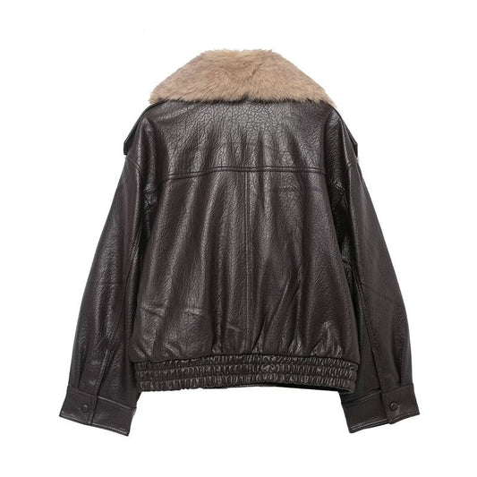 Detachable Collar Faux Leather Jacket