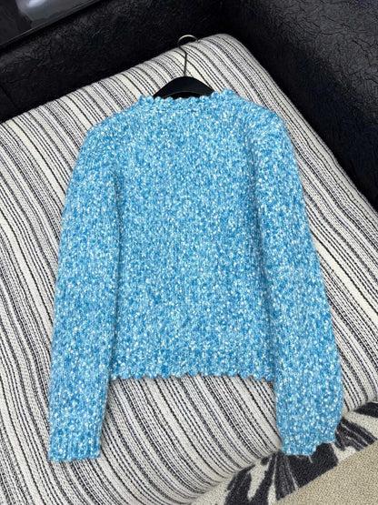 CC 2025 Jacket with Large Rhinestone Button Blue Wool 325884