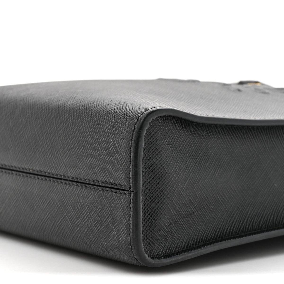 Saffiano Lux Triangle Logo Embossed Small Double Handle Crossbody Tote Black