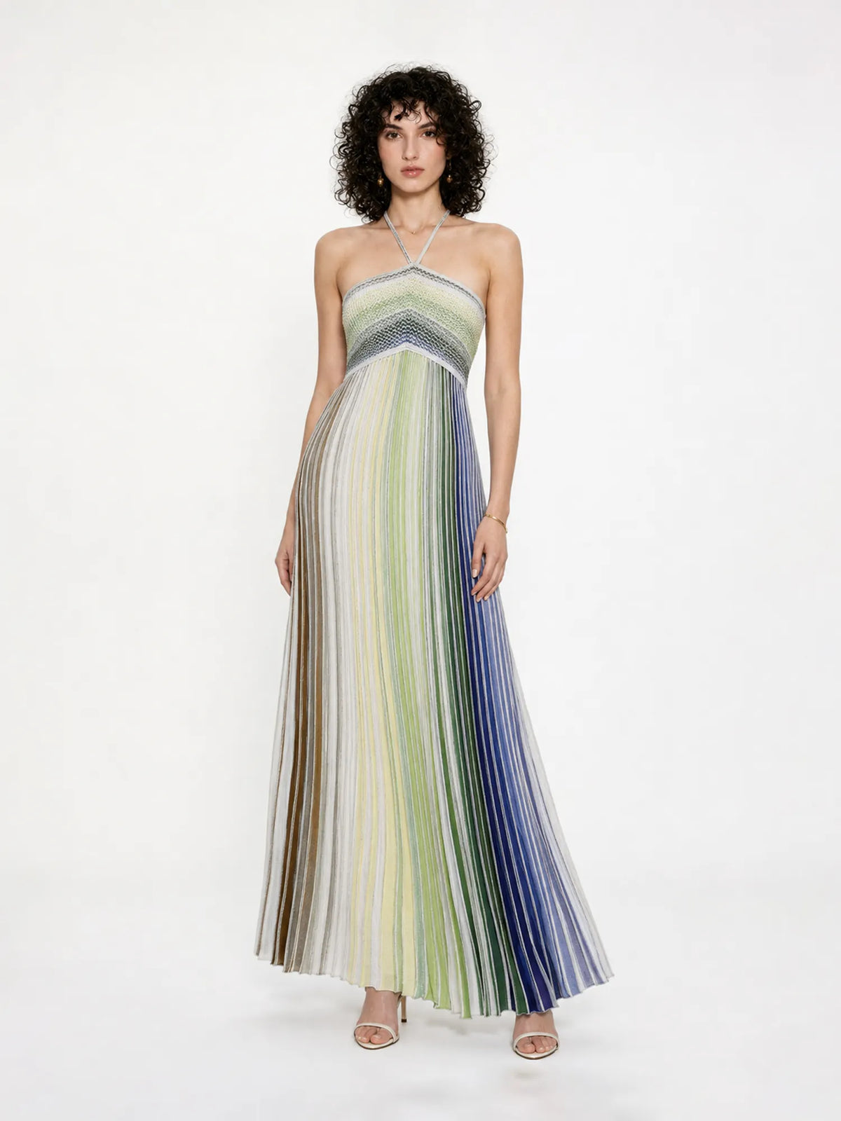 Quinn Striped Halter-Neck Sleeveless Maxi Dress