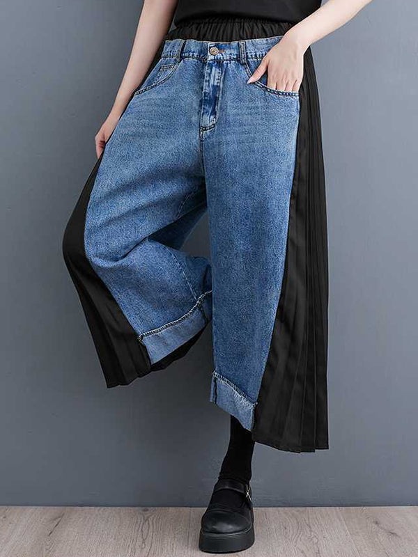 False Two High Waisted Elasticity Split-Joint Jean Pants Bottoms
