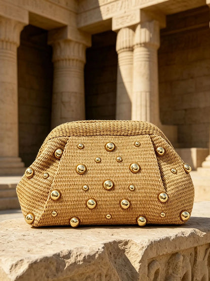 Madelyn Straw Bag with Metal Rivets