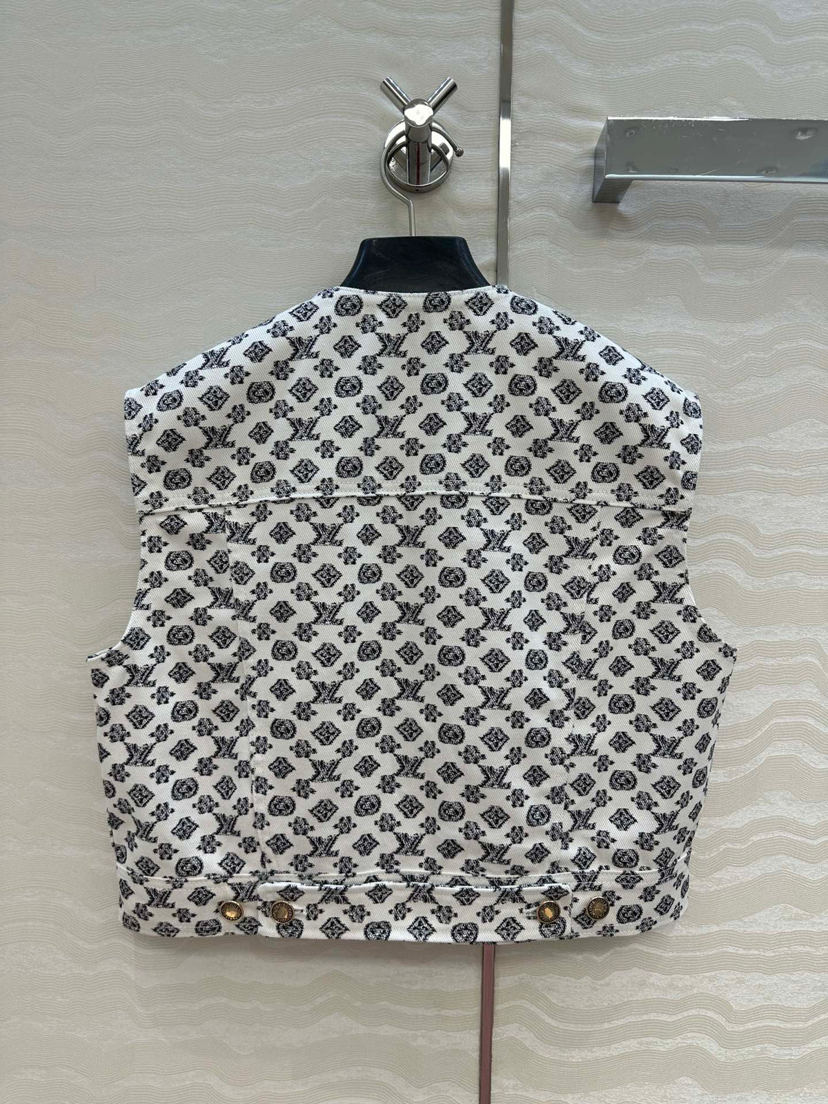 LV 25 Modern Logo Denim Vest Jacket Black White Poliester