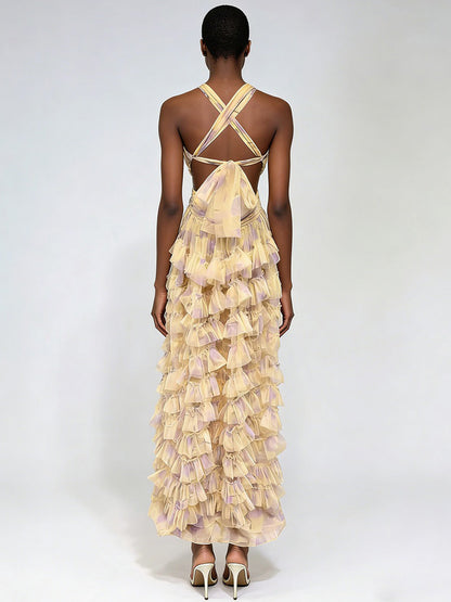 Luna Printed Ruffle Maxi Dress